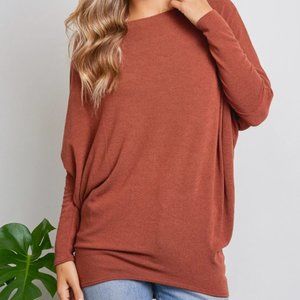 JOLIE Dolman Sleeve Knit Top, Cognac orange-red